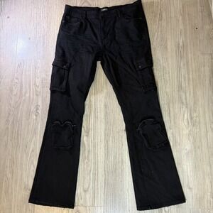 Nova Men Pants Men's  Cargo Pocket Black Style#‎ Henry Size 38 Stretch Grunge
